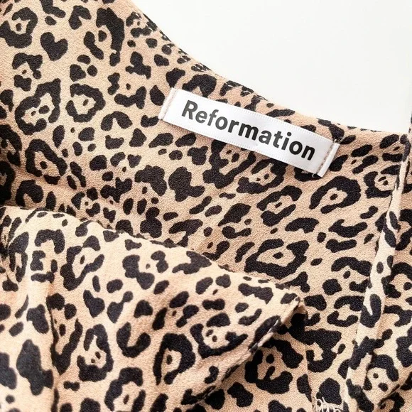 Reformation Marlowe Leopard Print Mini Dress V-Neck Side Slit - Picture 13 of 16